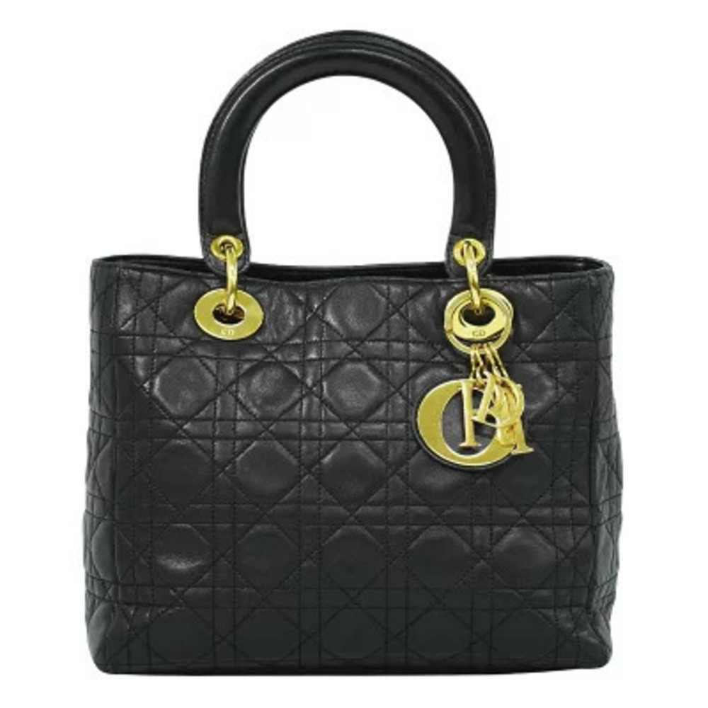 Christian Dior Cannage Handbag Leather Black